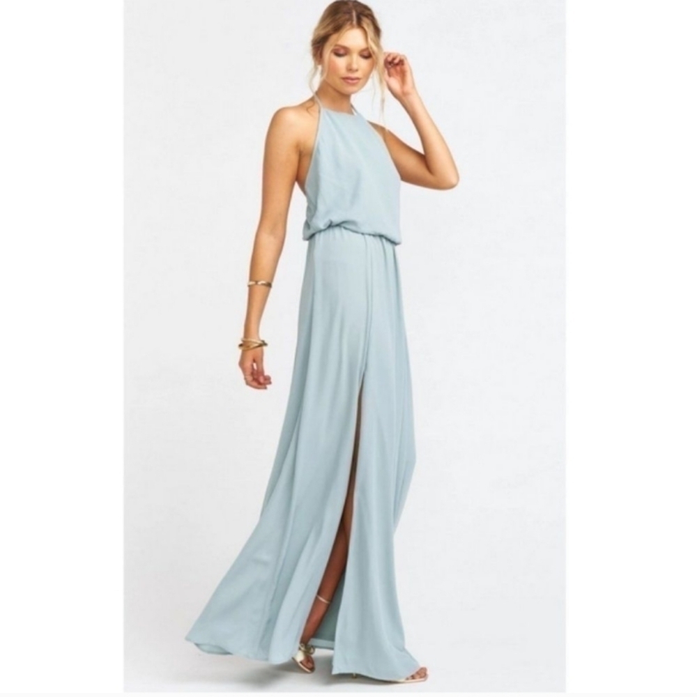 Show Me Your Mumu Heather Halter Maxi Dress Silver Sage Bridesmaid Wedding Small - Picture 16 of 16